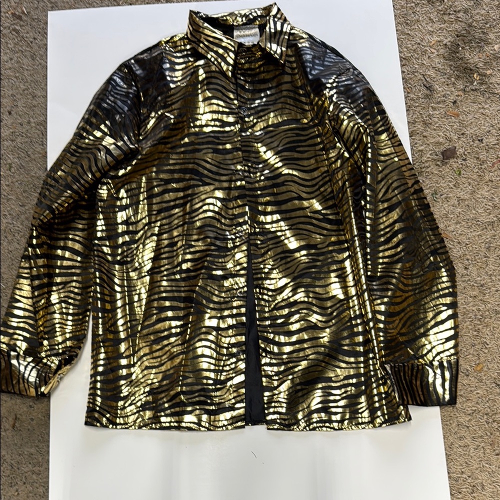 Gold and Black Casual Button Down Shirt with Textured Finish